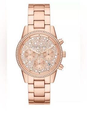 Michael Kors Ritz Chronograph Rose Gold-Tone Stainless Steel Bracelet Watch